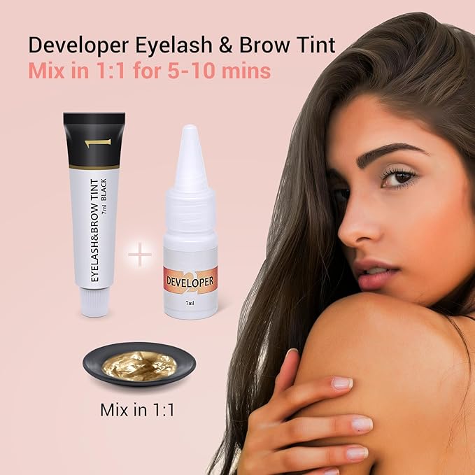 Lash & Brow Color Kit, Black Eyelash & Eyebrow Color Kit, Eyebrow Coloring Set with Natural Bushy Results, 7ml, Black