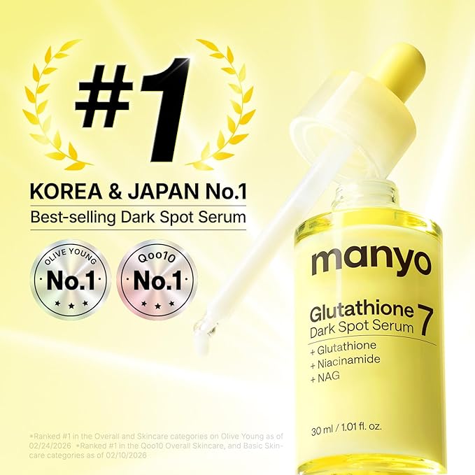 MANYO Glutathione 7 Dark Spot Serum, Niacinamide Serum for Uneven Skin Tone, Dark Spot Remover for Face & Radiance Booster, Korean Skincare, 1.01 fl.oz (30ml)