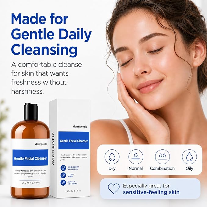 Gentle Facial Cleanser for Sensitive Skin, Hydrating Face Wash for All Skin Types, Gently Cleanses Face Without Over Drying, For All Skin Types, Daily Face Wash, Oil-Free, Soap-Free, 8.4 fl. oz