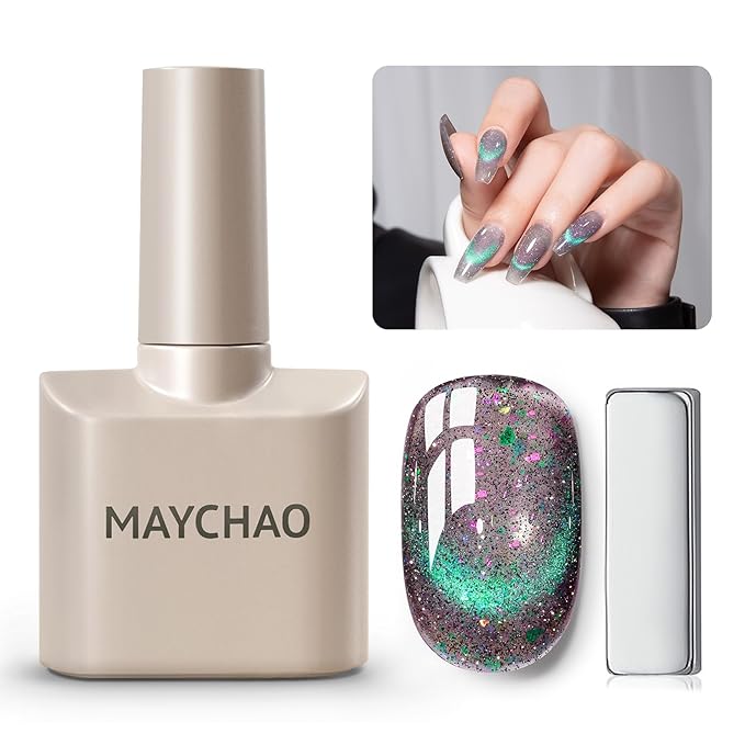 MAYCHAO 15ML Mystic Lagoon Cat Eye Gel Nail Polish 1Pc Cat Eye Gel Polish with Magnet Soak off Holographic Magnetic Nail Polish for Nail Art Manicure Salon DIY at Home, 0.5 OZ