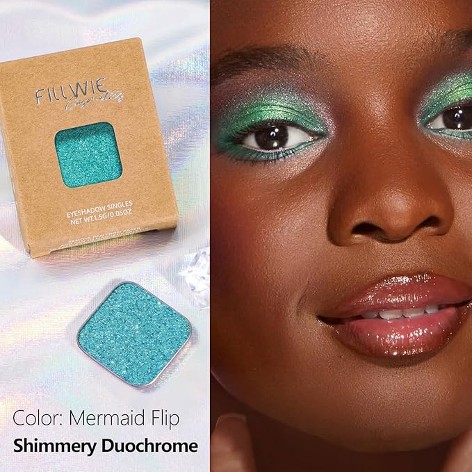 Duochrome Chameleon Eyeshadow, Blue to Gold Iridescent Shift, Cream-to-Powder High Pigment, Zero Fallout Metallic Shimmer, Long Wear Eye Makeup, Fits Magnetic Makeup Palettes (Mermaid Flip)