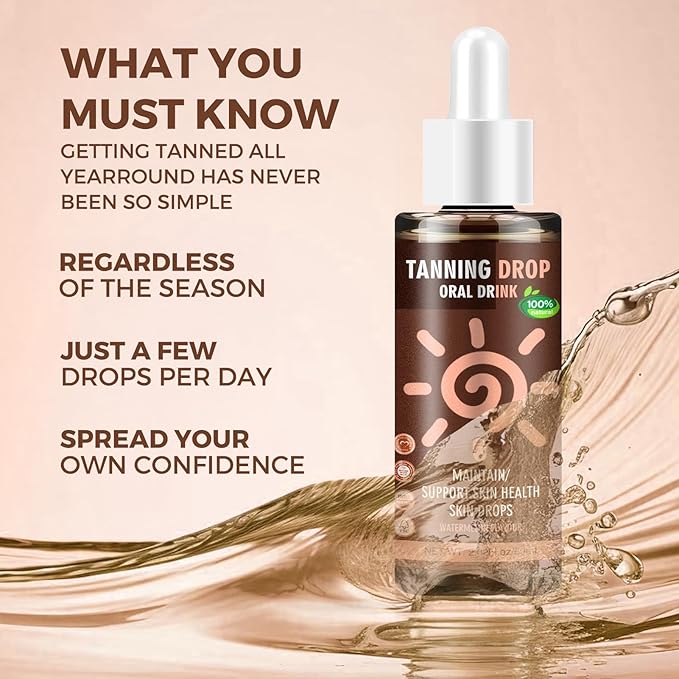 Sunless Tanning Drops To Drink: Oral Dark Self Tanning Drops Gradual Glow for Face & Body, 100% Natural Watermelon Flavor Tanning Supplement for Skin, Hydrating Bronzing Tanner for All Skin (60ml)