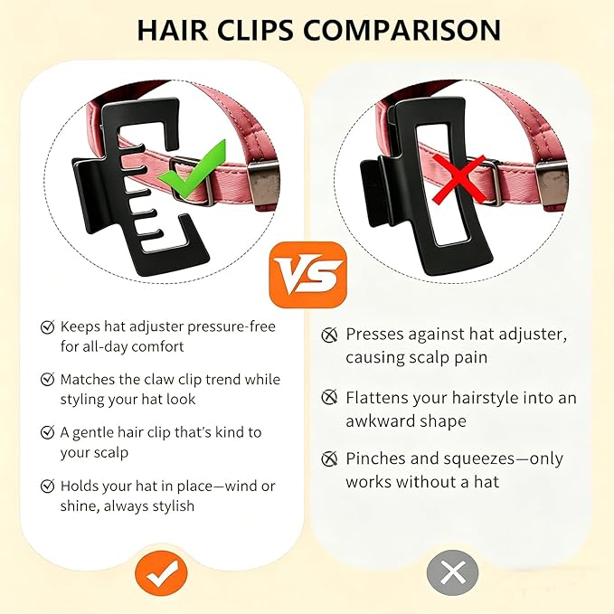 4 Pcs Large Hats Claw Clips for Women, Hat-Friendly Hair Clips for Trucker Hats and Baseball Caps, Matte Non-Slip Strong Hold Hair Claw Clips for Thick Thin Hair