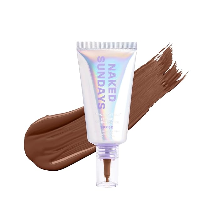 Naked Sundays BeautyScreen Peptide Foundation Tint - SPF 50 Tinted Sunscreen & Skincare Makeup with Zinc Oxide, Niacinamide - Lightweight Natural Coverage, 10 Deep Neutral, 1.01 oz