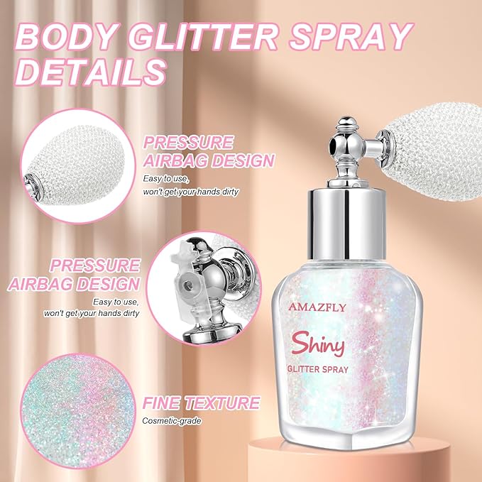 Hair and Body Glitter Spray, Shimmering Powder Sparkle Powder Makeup, Glitter Loose Sparkle Makeup for Body Highlighter,Festival Prom Rave Accessories (Mermaid)