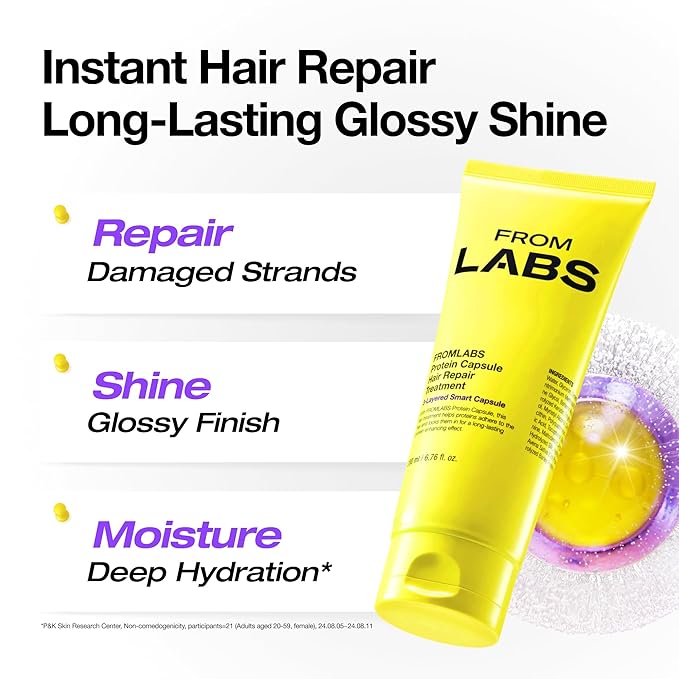 FROMLABS Protein Capsule Hair Repair Treatment, 3-Minute Keratin Hair Mask & Deep Conditioner for Damaged, Repair & Strengthen, Instant Detangling, Anti-Frizz, Low-pH, Fine-Hair Safe, 6.76 fl oz