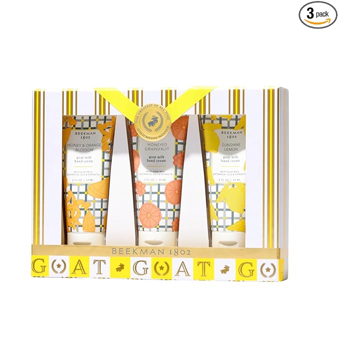 Beekman 1802 Palm Perfection Goat Milk Hand Cream Gift Set – 3-Piece Set – Moisturizing Hand Lotion for Dry Skin – Non-Greasy – Sensitive Skin Safe – Cruelty Free