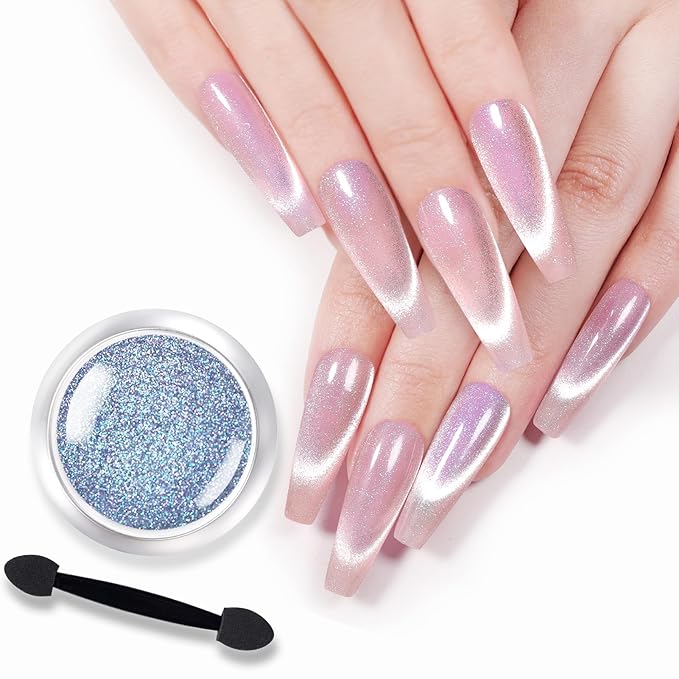 Born Pretty Cat Magnetic Eye Nail Powder Auroras Holographic Iridescent Nail Chrome Powder Chameleon Nail Powder Holographic Effect Glitter Pigment Dust for Nail Art Manicure DIY Design
