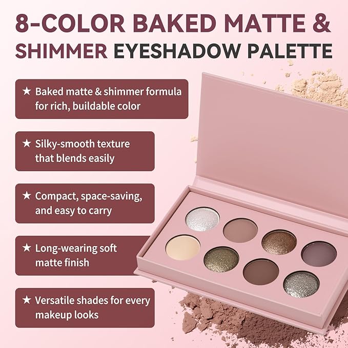 UCANBE Baked Eyeshadow Palette Set, Matte & Shimmer Metallic Eye shadow, High Pigment Makeup Palette, Soft Blendable & Long-Lasting,Velvety Texture (02 Matte & Shimmer)