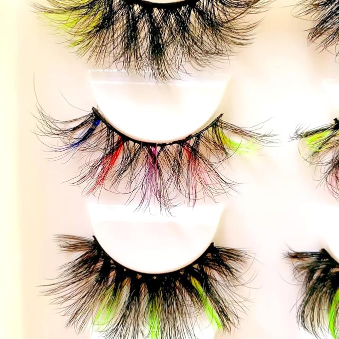 Sunniess 5 Pairs 25mm Lashes,10D Colored False Eyelashes, Makeup Fluffy Wispy Volume Dramatic Faux Mink Eyelashes for Halloween Christmas Cosplay Party Stage