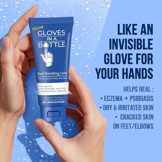 Gloves In A Bottle Shielding Lotion Tube 3.38 oz – Travel Size Hand Cream for Dry, Cracked, Irritated Hands – Deep Hydration Lotion for Skin Barrier Repair, Liquid Gloves Protection | 3-Pack