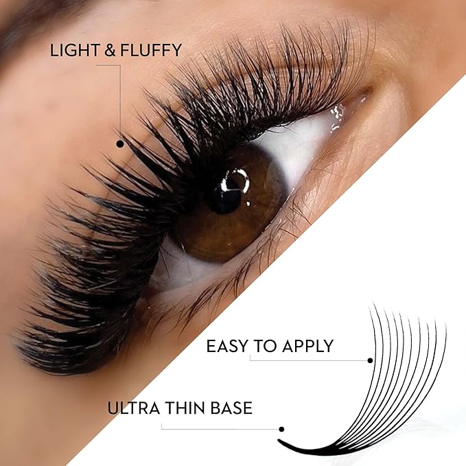 One V Salon, 500 Loose Professional Use Premade Fans Eyelash Extensions, C Curl Volume Lashes, 14D 20D 10D-0.07 Thickness, 9-16mm Fluffy Handmade Fan Mixed Tray