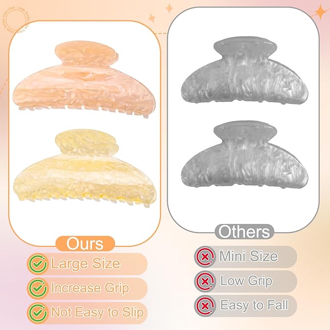 4.2 Inch Large Acrylic Claw Clips, Cute Champagne Blonde Hair Clips Strong Hold Hair Claw Barrettes for Thick Thin Hair, 4 Pack Stylish French Hair Accessories for Women Girls