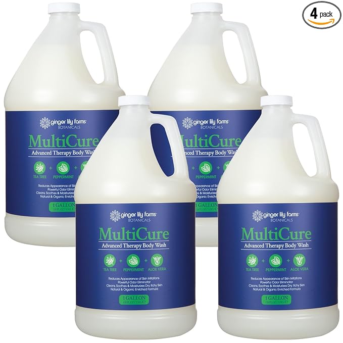 Ginger Lily Farms Botanicals MultiCure Advanced Therapy Body Wash with Tea Tree Oil, Peppermint and Aloe Vera, 100% Vegan & Cruelty-Free, 1 Gallon (Pack of 4)