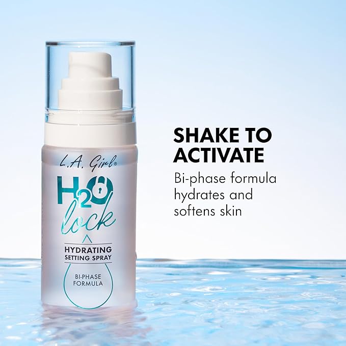 L.A. Girl H2O Lock Setting Spray, Bi-Phase Hydrating Makeup Setting Mist with Aloe Vera, Vitamin E, Cucumber Extract, Dewy Finish, Long-Lasting G97882