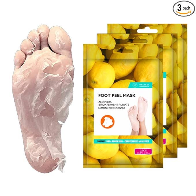 Happy Feet Lemon Exfoliating Foot Peel Mask – 3 Pack | Foot Peeling Mask for Dead Skin Removal, Smoother & Softer-Looking Feet, At-Home Foot Care Spa Treatment