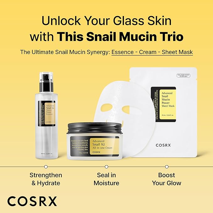 COSRX Snail Mucin Sheet Mask 10 EA with Snail Mucin Serum, Hydrating Face Sheet Masks for Dry & Sensitive Skin, Korean Face Mask, Korean Skin Care
