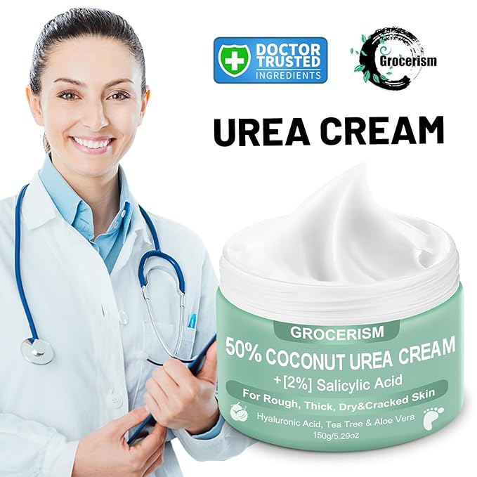 Urea Cream 50 Percent for Feet with Coconut 5.29 oz || Foot & Hand Cream Maximum Strength with 2% Salicylic Acid, Tea Tree and Aloe Vera for Deep Moisturizing and Callus Removing (Classic Formula)