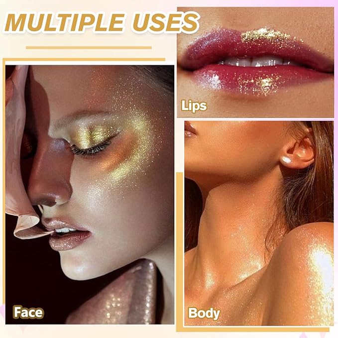 Highlighter Makeup Contour Palette, Gold Silver Duochrome iluminadores de maquillaje Metallic Cheek Highlighter Luminizer, Lightweight Shimmer Smooth Baked Powder Sparkly Glow Highlighting, Vegan #03