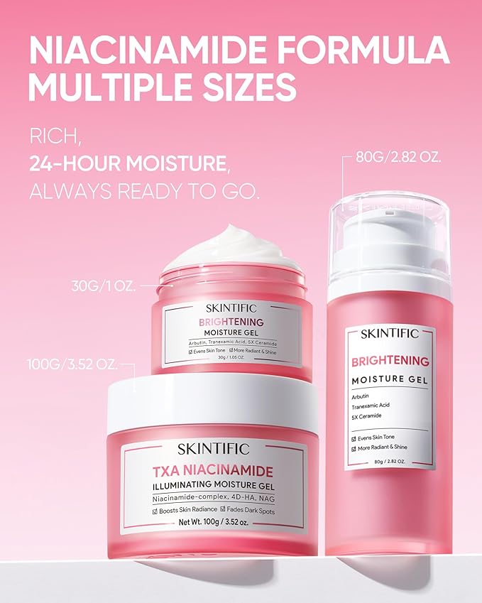 SKINTIFIC Niacinamide Brightening Cream, Radiant Glow, Fade Dark Spots, Evens Skin Tone Moisturizer for Oil and Acne-prone Skin, Non-Sticky, 1fl.oz / 30g