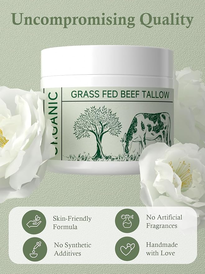 Beef Tallow, Beef Tallow for Skin, Moisturizer for Dry Skin, Unscented Beef Tallow Blam Grass Fed Whipped Tallow Face Cream Nourishing Soothing Moisturizer Body Lotion Skin Care, 3 Packs