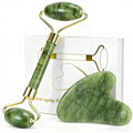 Jade Roller & Gua Sha Set - Natural Jade Face Roller Facial Massage Skincare Tools for Women,Reduce Puffiness and Fine Lines (Forest Green)