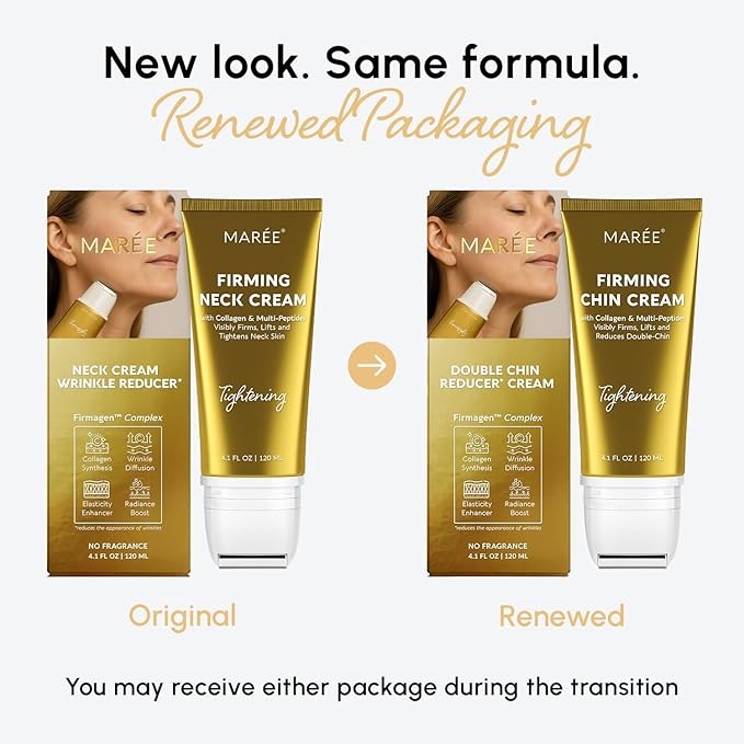 MAREE Neck Cream with Roller - Lifting Neck Creams For Tightening and Firming - 3D-Collagen & AH-8 Firming Neck Cream Roller - Face Décolleté Wrinkle Cream for Women - Crema Reafirmante Para el Cuello