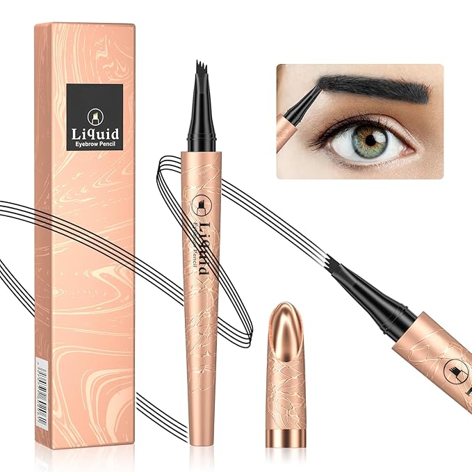 Eyebrow Pen - Microblading Eyebrow Pencil Eyebrow Color With Micro 4 Point Lift & Brow Pen Snatch, Long-Lasting Waterproof Eyebrow Pencils for Women (Black)