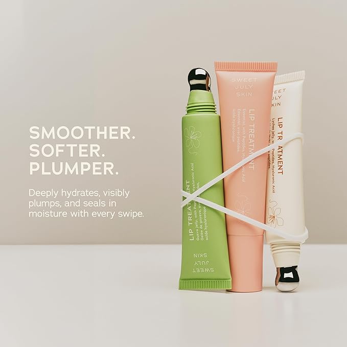 SWEET JULY SKIN Lip Treatment - Hydrating & Plumping Lip Balm with a Lip Peptide and Antioxidant Fruit Oils, Smooths & Softens, Vegan, Clean, 0.5 oz (Guava)