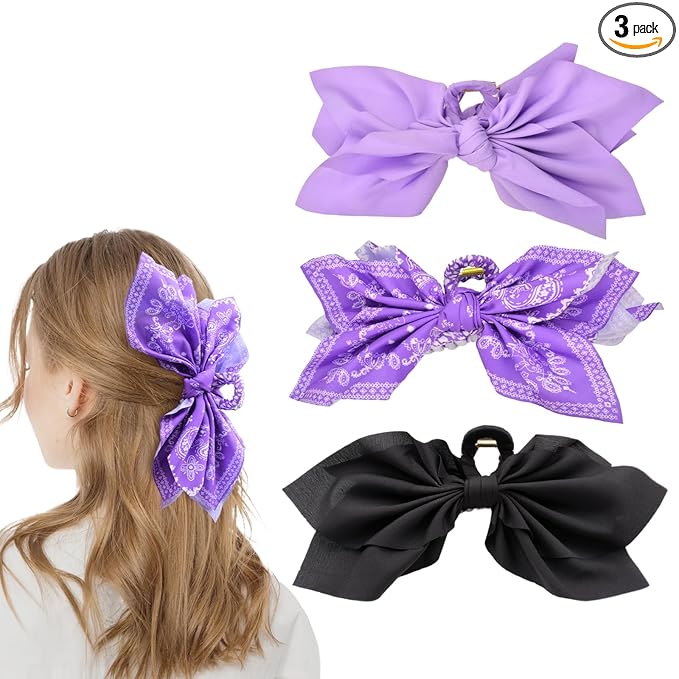 Bow Claw Clips Bow Hair Clips 3PC Purple Big Hair Bows for Women Butterfly Styling Large Hair Clips for Thick Hair for Girls Hair Accessories for Teen