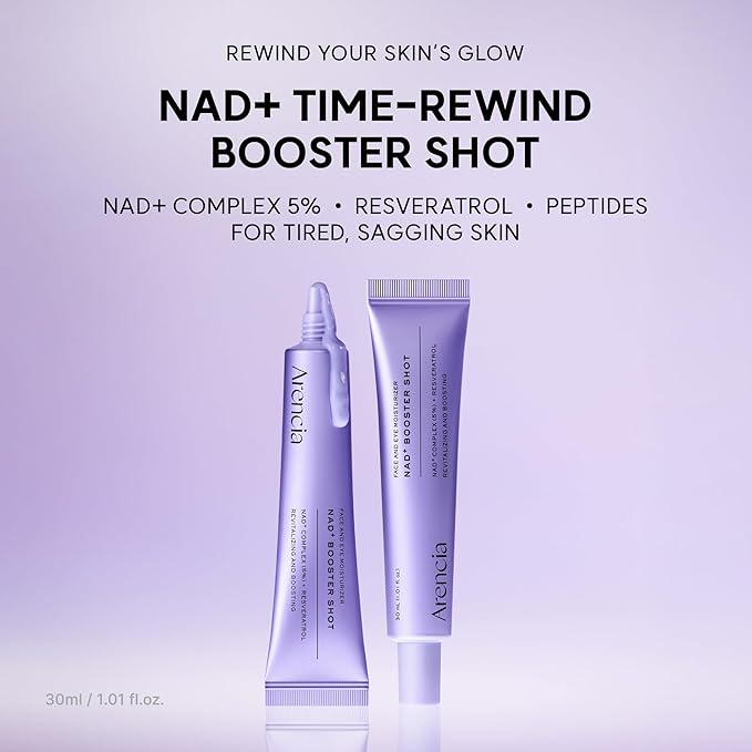 Arencia NAD+ Serum Booster Shot with 5% NAD+ Complex & Resveratrol, Hydration & Barrier Support, 30 mL / 1.01 fl. oz.
