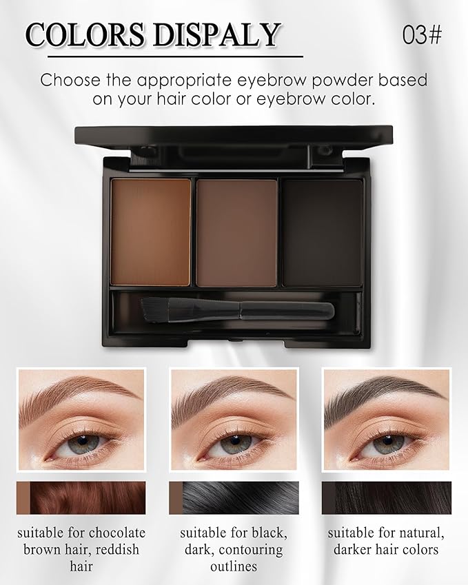 Eyebrow Powder Kit,3 Color Auburn Brown Black Gray Eye Brow Powder Palette with Razor Brush, Long Lasting Waterproof Brow Filler Fill & Shapping Full Eyebrows,Mother's Day Makeup Gift Set for Women-03