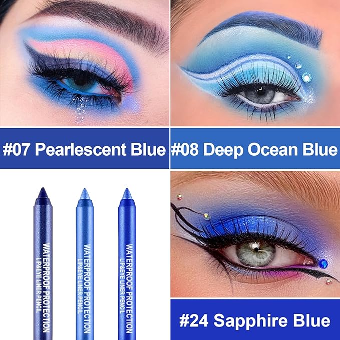 LemonSac 3 Colorful Eyeliner Pen Set, Eye Shadow Pencil, Pearl Eyeliner Kit Metallic Glitter Eye liner Pencil for Women Eye&Lip Liner Professional Eye Makeup Set Colorful Eye Color (3PCS D)