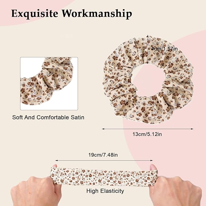 Satin Scrunchies for Women – 8PCS Floral Multicolor Silk Hair Ties (4 Colors, 2pcs Each) – No Crease, Frizz-Free, Sweet & Romantic Hair Bands for Thick & Thin Hair, Cute Hair Accessories Gifts