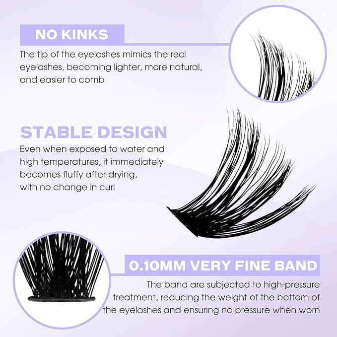 Lash Clusters 60D/80D Eyelash Clusters Natural Wispy D Curl Mixed Length 16-20mm Fluffy Individual Eyelash Extensions for DIY Lashes at Home