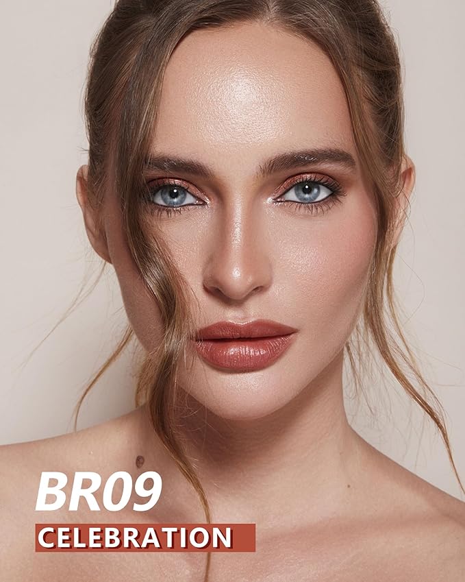 MAKI YIKA Metallic Lipsticks Long Lasting Brown Lipstick for Mother Women Glitter Lipstick No Smudge Transferproof iquid Lip Gloss (BR09 Celebration)