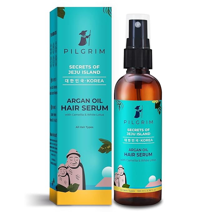 Pilgrim Argan Oil Hair Serum with Camellia & White Lotus | Lightweight Leave-In Serum for Frizz Control, Smooth Shine & Soft Hair | For All Hair Types | 3.38 Fl Oz (100ml)
