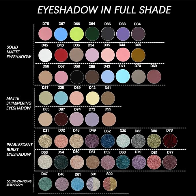 Refillable Eyeshadow Palette - Matte/Glitter/Duo-Chrome Pressed Powder & Cream Formula, Neutral/Shimmer/Smokey Multichrome, Travel-Friendly Iron Pan Refills (ShImmer, D41)