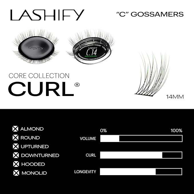 Lashify Curl 14mm Gossamer Eyelash Extensions Refill in Ombre Green, Easy DIY False Lashes for a Natural Look