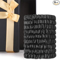 Chuangdi 9 Pieces 100% Mulberry Silk Scrunchies for Long Hair Silk Hair Ties Scrunchies for Women Girls Elastic Ponytail Holders with Gift Box(Classic Style,Black)