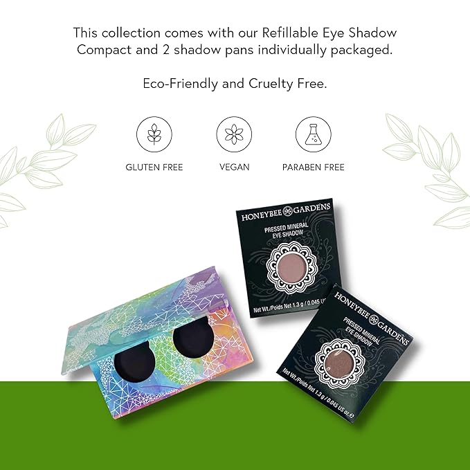 Honeybee Gardens Mini Skinny Duo Eye Shadow Compact in Tippy Taupe and Canterbury, Longlasting, Refillable & Customizable, Vegan, 26mm Pans