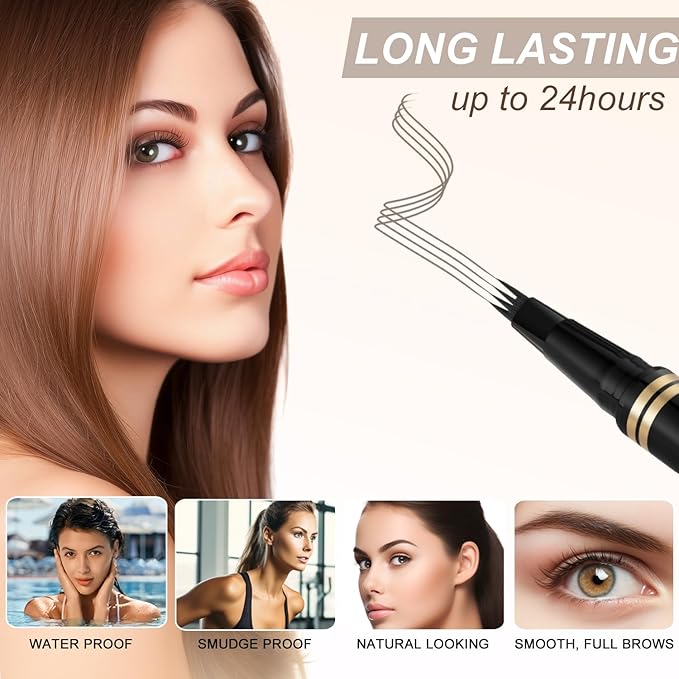 Eyebrow Pen, 2-in-1 Waterproof Eyebrow Pencil with 4 Tip Microblading Brow Pen and Ultra-Precise Brow Pencil, with Dual-ended Eyebrow Brush, Eyebrow Makeup for Natural Looking - Grey