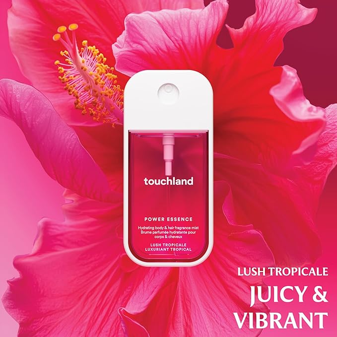 Touchland Power Essence Hydrating Body & Hair Fragrance, ISLAND BLOOM DUO (Lush Tropicale + Peachy Lychee), 2 FL. OZ. Travel Size Body Mist (Set of 2)