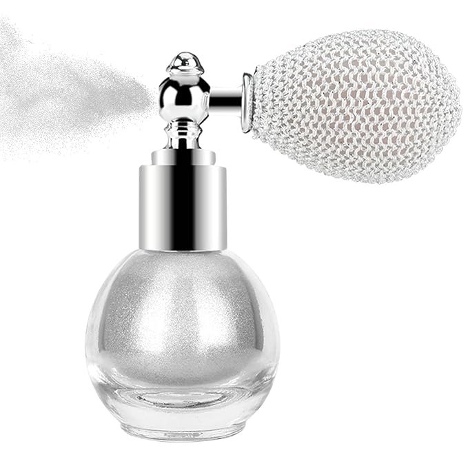 KYDA Glitter Powder Spray, Loose Shimmer Powder, Highlighter Spray Makeup for Face Body Hair, Lasting Glitter Hairspray, Cosmetic Sparkling Body Makeup, Metallic Silver