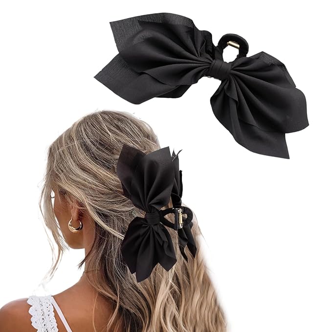 Bow Claw Clips Bow Hair Clips Black 1PCS Big Hair Bows for Women Butterfly Styling Large Hair Clips for Thick Hair for Girls Hair Accessories for Teens