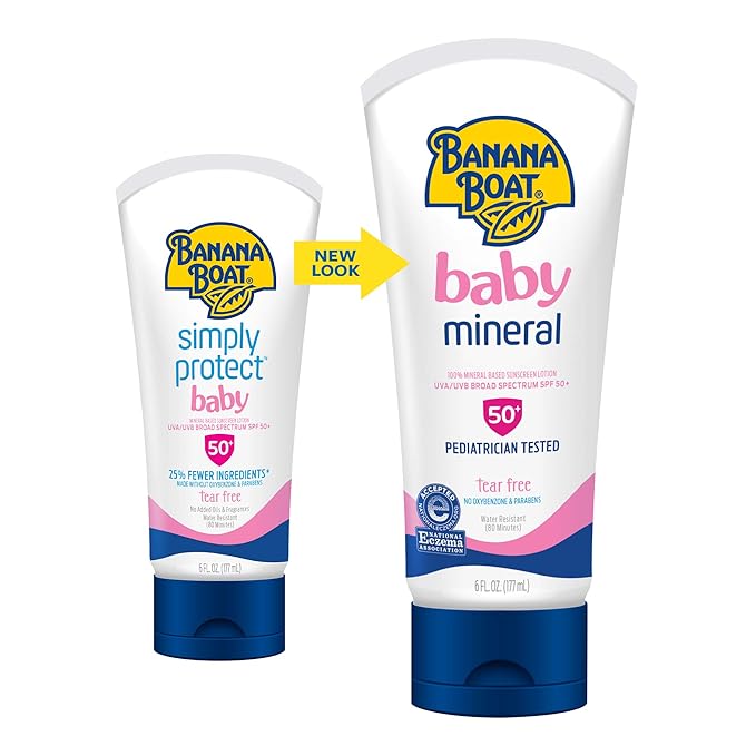 Banana Boat 100% Mineral Baby Sunscreen Lotion SPF 50 Twin Pack | SPF 50 Sunscreen for Babies, Baby Sunblock Lotion, Oxybenzone Free, 6oz each (Pack of 12)