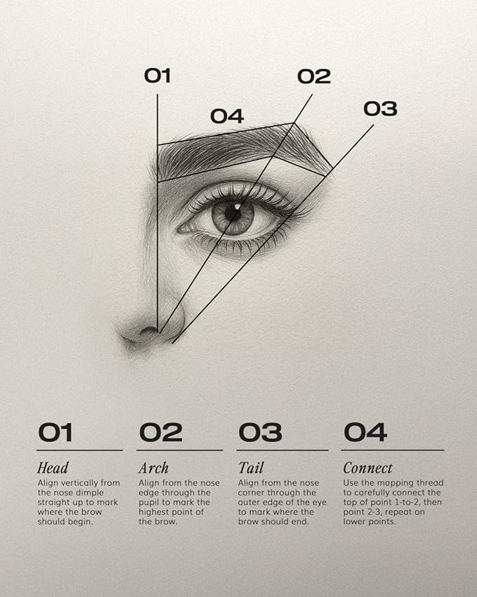 Brow Code Brow Mapping Kit – White Charcoal Mapping Thread, Slant Tweezers & Trimming Scissors – Professional Brow Shaping & Symmetry Tool Set