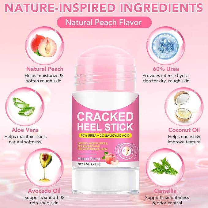60% Urea plus 2% Salicylic Acid Foot Care Stick, Deep Hydration Soften & Smooth Thickened Areas, Intensive Moisturizer Repairs for Dry, Cracked Heels & Thickened Skin (1.41 Ounce, Peach)