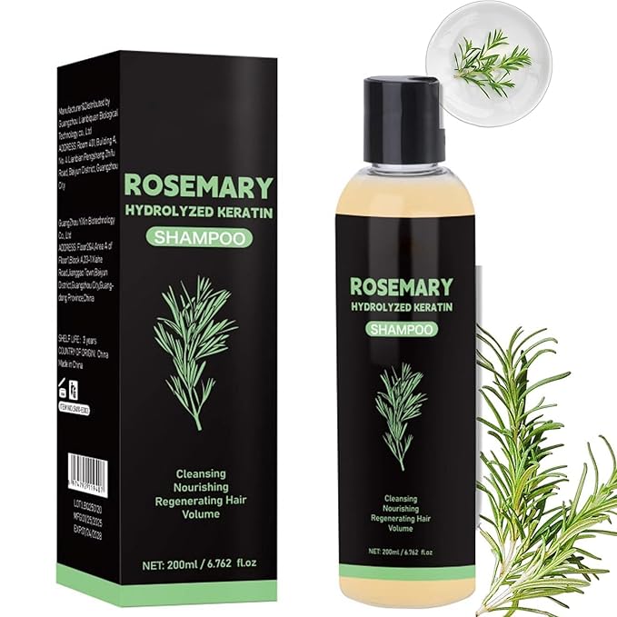 Rosemary Hair Growth Shampoo, Rosemary Hydrolyzed Keratin Shampoo for Thinning Hair – Strengthening & Volumizing Formula – Promotes Thicker Hair for Men & Women – Repairs Damaged – 200ml