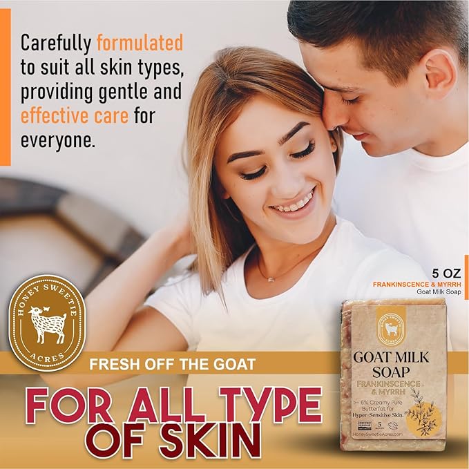 Honey Sweetie Acres Frankincense Goat Milk Soap - Handmade 5 oz Bar, Made with Natural Ingredients, Moisturizing & Gentle, Made in the USA